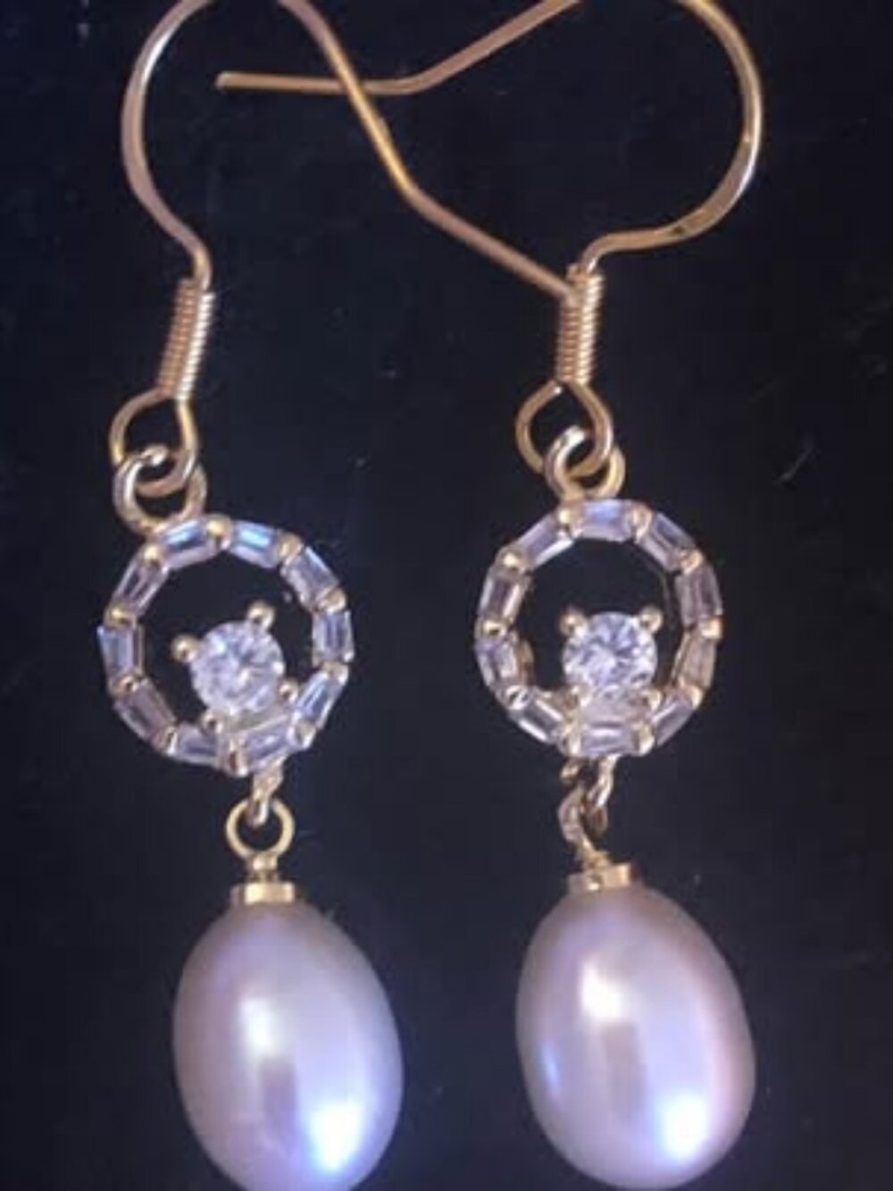 9.5mm Real Sea Pearl Crystal 925 Sterling Silver Ear Hook Earrings
